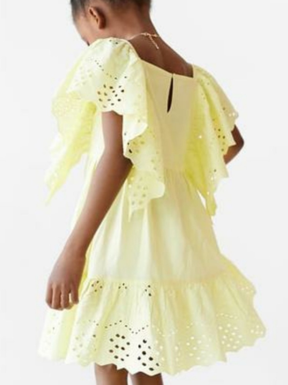 Zara Girls Yellow Ruffle Eyelet Sleeve Dress Size 11-12